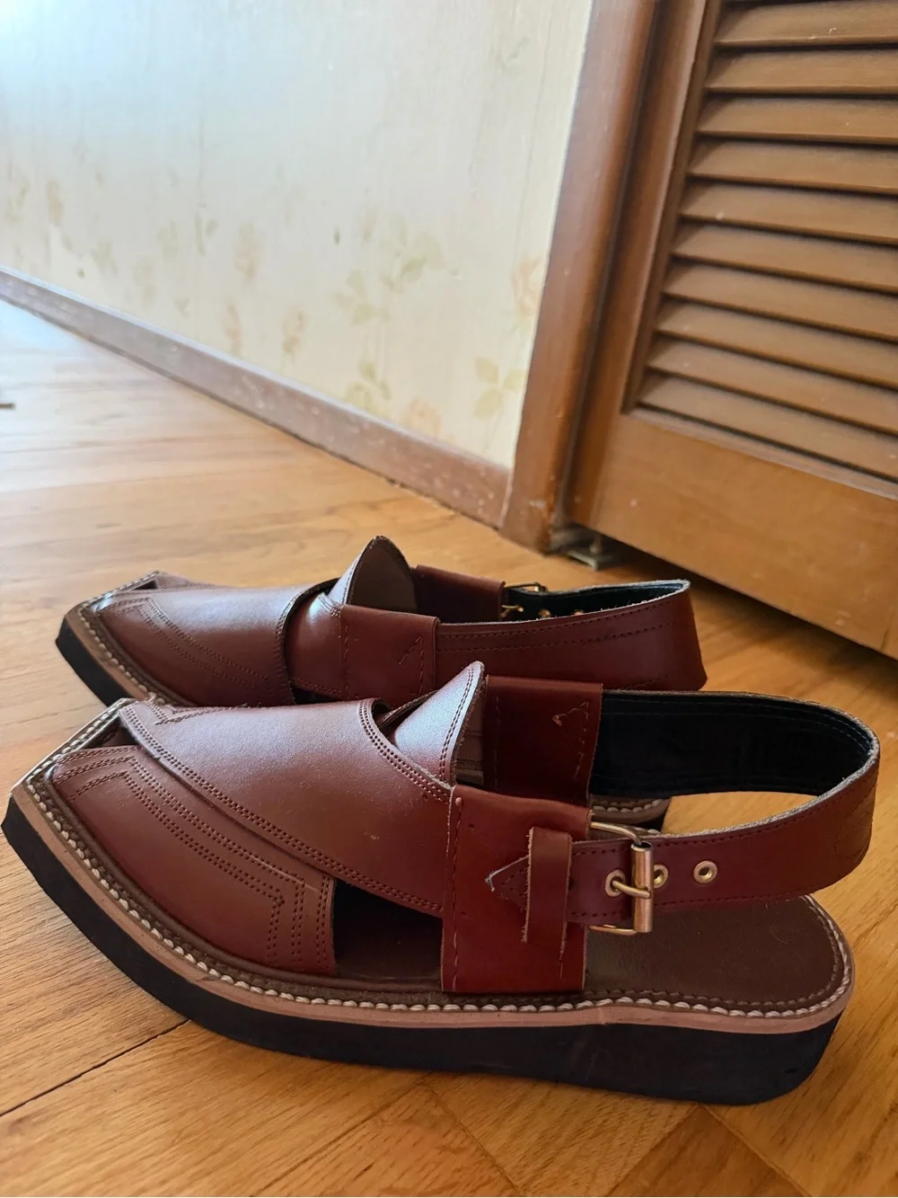 Men's Brown Leather Slingback Sandals with Square Toe